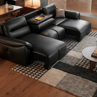 Voraa Piano-Key Genuine Leather Sofa Bed in a living room