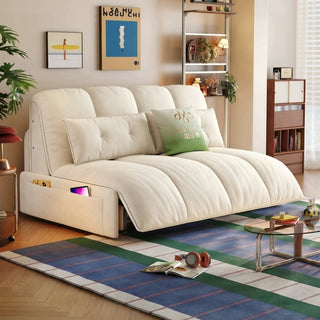 Cream cat-scratch power sofa bed in a living room