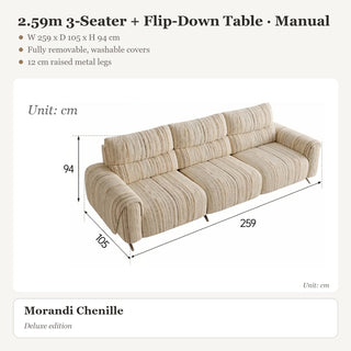 2.59m 3-Seater + Flip-Down Table · Manual