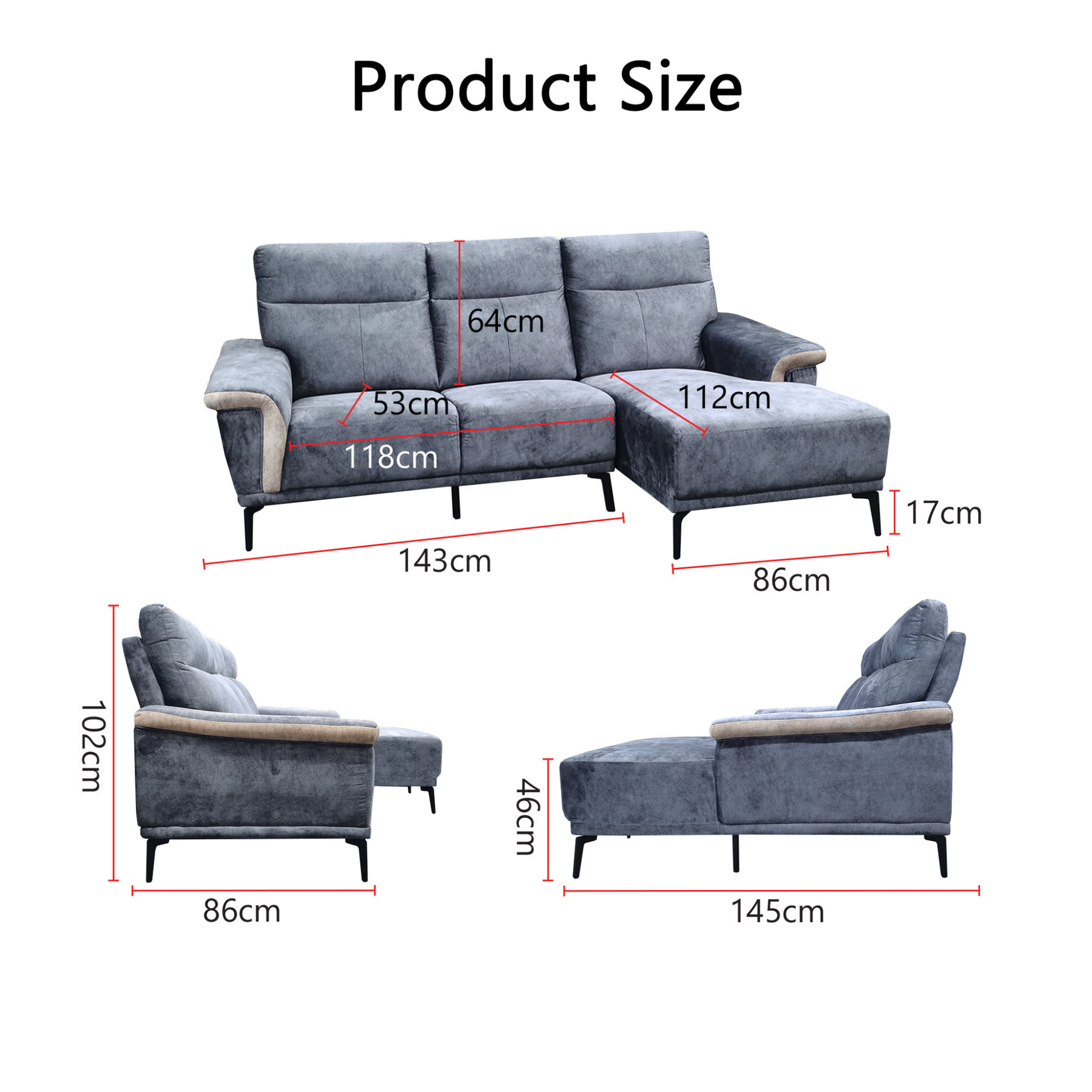 Geymor Fabric L-Shaped Sofa by Esteller (Pet Friendly & Easy Clean)