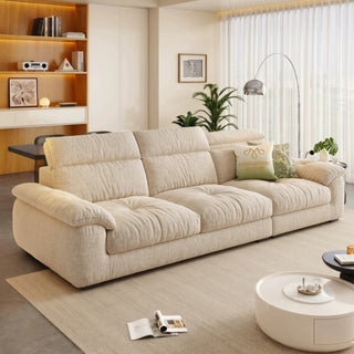Cream cotton-linen sofa in a living room