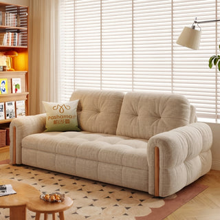 Oat cotton-linen sofa bed in a living room
