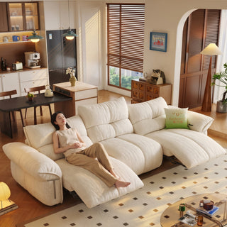 Cream fabric power sofa in a living room