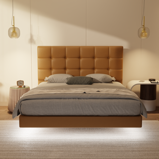 Macine Genuine Leather Floating Bed Frame (With LED)