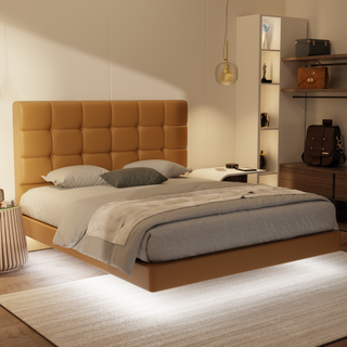 Macine Genuine Leather Floating Bed Frame (With LED)