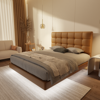 Macine Genuine Leather Floating Bed Frame (With LED)