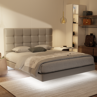 Macine Genuine Leather Floating Bed Frame (With LED)