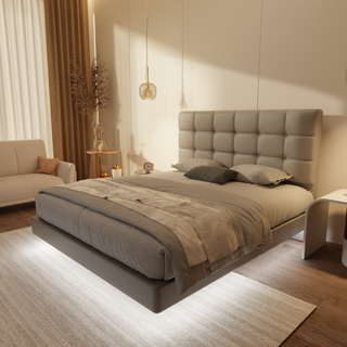 Macine Genuine Leather Floating Bed Frame (With LED)