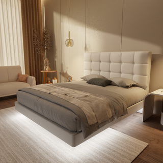 Macine Genuine Leather Floating Bed Frame (With LED)