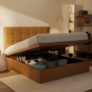 Mancine Genuine Leather Storage Bed (Gas Lift)