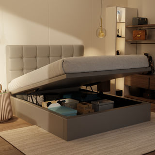 Mancine Genuine Leather Storage Bed (Gas Lift)