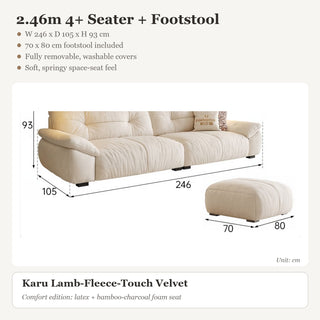 2.46m 4+ Seater + Footstool · Karu Lamb-Fleece Velvet