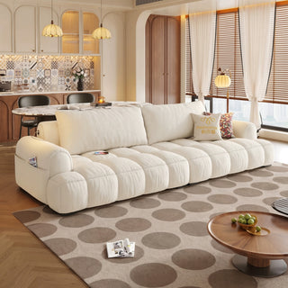 Cream fabric sofa in a living room