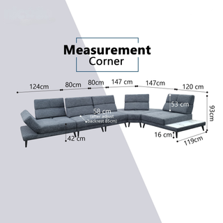 Norrel Fabric Adjustable Backrest & Armrest Corner Sofa (Sectional) by Esteller (Pet Friendly & Easy Clean)