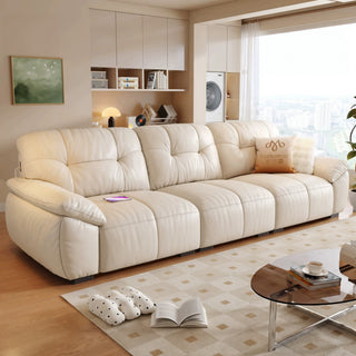 Cream leather sofa in a living room