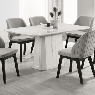 Volarim Marble Dining Table + Delphin Fabric Dining Chair (1+6)