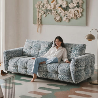 Two-tone textured chenille sofa in a living room