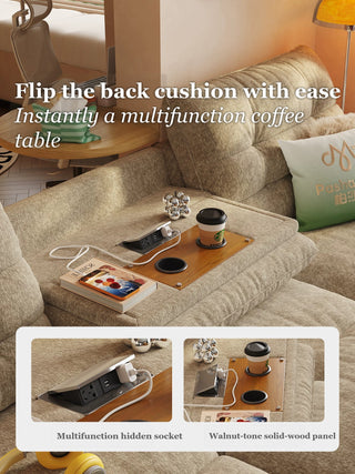 Flip-down table with sockets