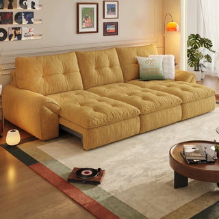 Amber cotton-linen power sofa bed in a living room