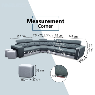 Orlyn Fabric Corner Adjustable Headrest Sofa (Sectional) by Esteller (Pet Friendly & Easy Clean)