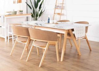 Megafurniture | Adalius Wooden Dining Table with Marbled Granite Top (200cm) | Dining Table