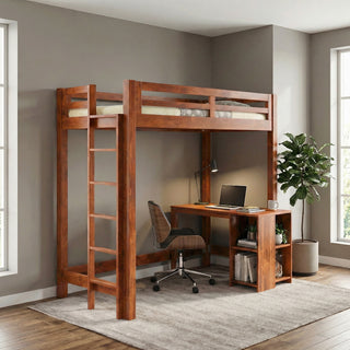 Alaire Wooden Loft Bed Frame (Cherry)