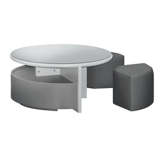 Megafurniture | Alanna Tempered Glass Coffee Table + 2 Fabric Stool | Coffee Table