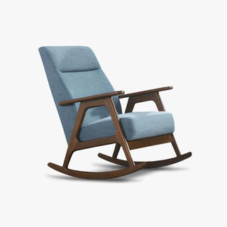 Megafurniture | Andreus Blue Fabric Wooden Rocking Chair with Ottoman | Rocking Chair
