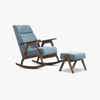 Megafurniture | Andreus Blue Fabric Wooden Rocking Chair with Ottoman | Rocking Chair
