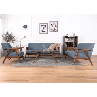 Megafurniture | Andreus Blue Fabric Wooden Sofa | Wooden Sofa