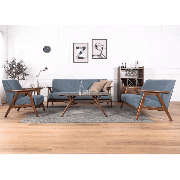 Megafurniture | Andreus Blue Fabric Wooden Sofa | Wooden Sofa