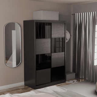 Megafurniture | Angelina Modular Wardrobe (Walnut with Black Glass) | Modular Wardrobe