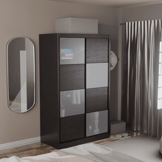 Megafurniture | Angelina Modular Wardrobe (Walnut with Frosted Glass) | Modular Wardrobe