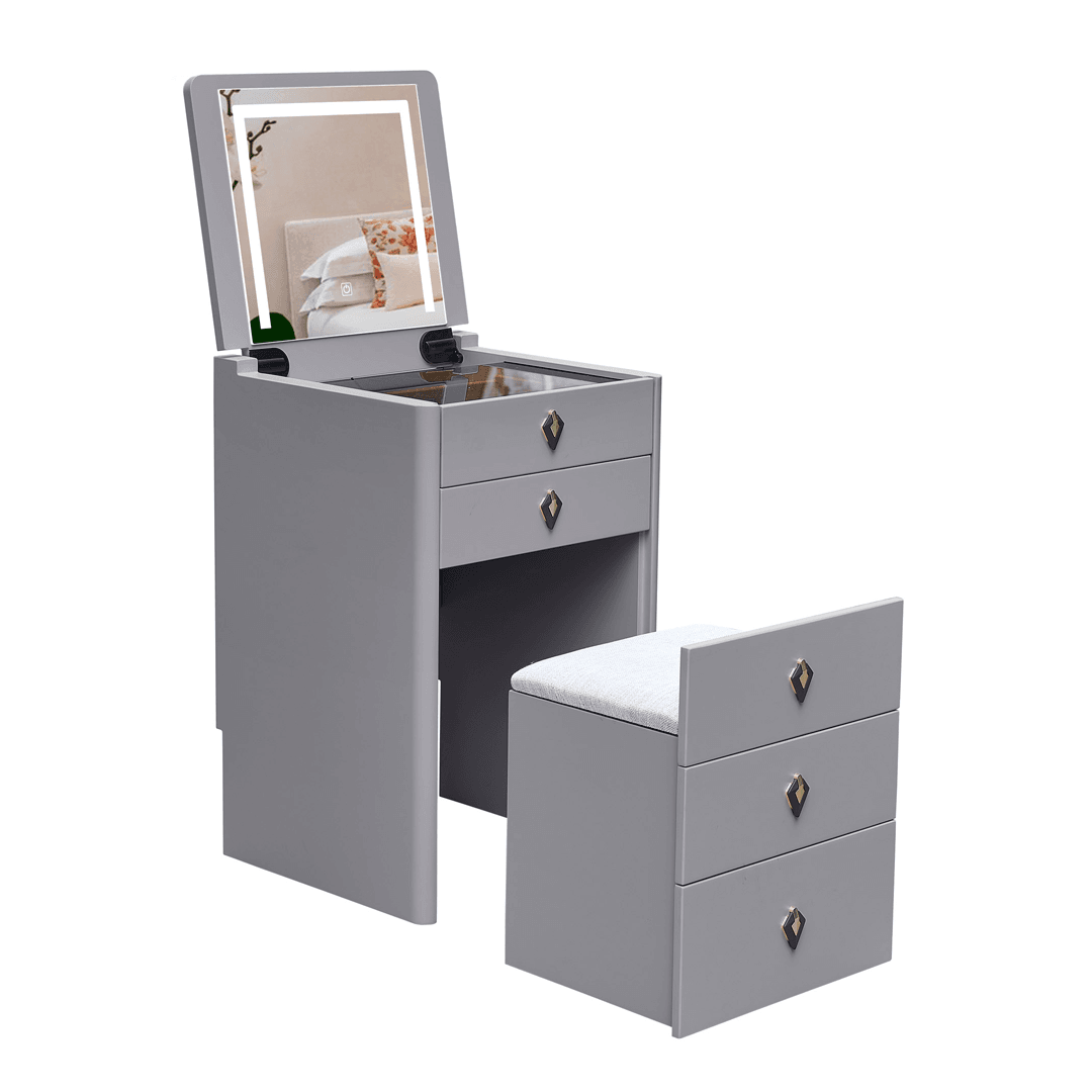 Aquina Light Grey Dressing Table with Dressing Stool Megafurniture Aquina Light Grey Dressing Table with Dressing Stool Megafurniture
