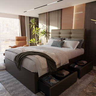 Arlen Faux Leather Drawer Bed Frame