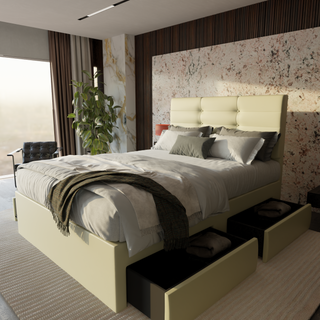 Arlen Faux Leather Drawer Bed Frame