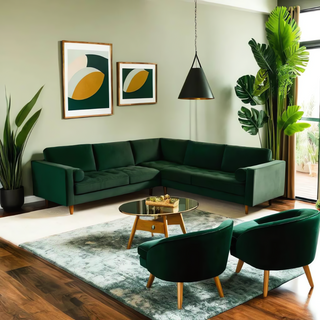 Ashla Green Velvet Fabric Sectional Sofa