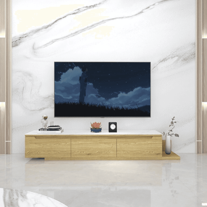 Megafurniture | Aubrey Extendable Wooden TV Console with Sintered Stone Top | TV Console