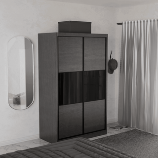 Megafurniture | Audrey Modular Wardrobe (Dark Oak with Black Glass) | Modular Wardrobe