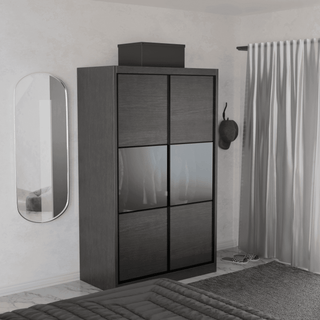 Megafurniture | Audrey Modular Wardrobe (Dark Oak with Frosted Glass) | Modular Wardrobe