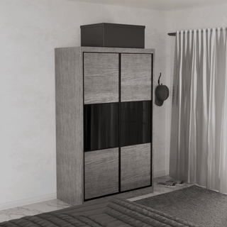Megafurniture | Audrey Modular Wardrobe (Light Oak with Black Glass) | Modular Wardrobe