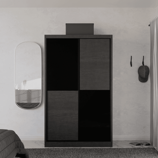 Megafurniture | Caroline Modular Wardrobe (Dark Oak with Black Glass) | Modular Wardrobe