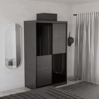 Megafurniture | Caroline Modular Wardrobe (Dark Oak with Black Glass) | Modular Wardrobe