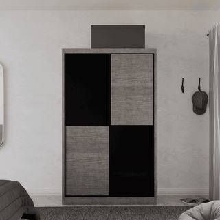 Megafurniture | Caroline Modular Wardrobe (Light Oak with Black Glass) | Modular Wardrobe