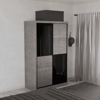 Megafurniture | Caroline Modular Wardrobe (Light Oak with Black Glass) | Modular Wardrobe