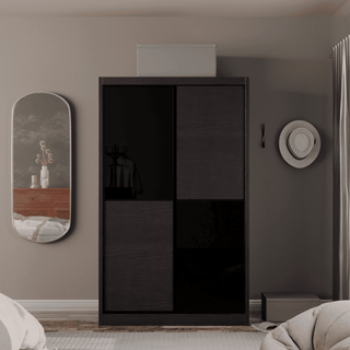 Megafurniture | Caroline Modular Wardrobe (Walnut with Black Glass) | Modular Wardrobe