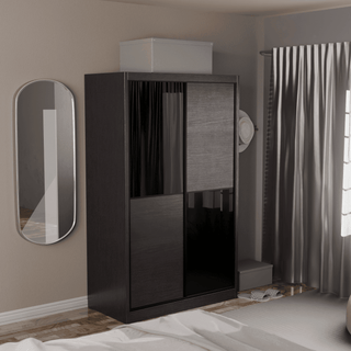 Megafurniture | Caroline Modular Wardrobe (Walnut with Black Glass) | Modular Wardrobe