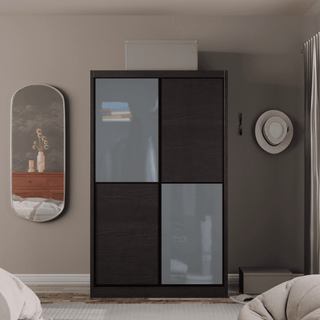 Megafurniture | Caroline Modular Wardrobe (Walnut with Frosted Glass) | Modular Wardrobe