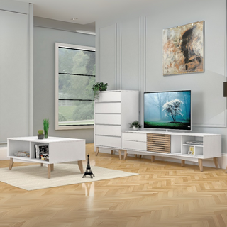 Xandra White Living Room Set <br> (Coffee Table + TV Console + Chest of Drawer)