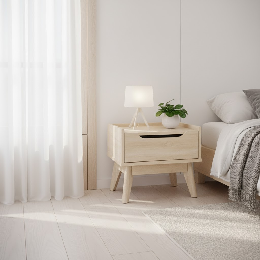 Trystan Wooden Bedside Table – Compact Scandinavian Nightstand with ...